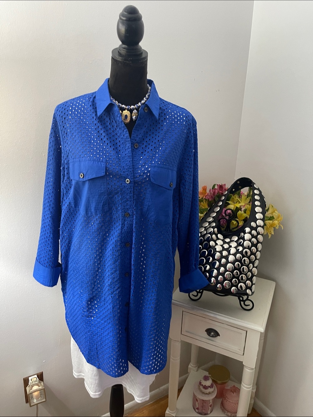 Tommy Bahama Royal Blue Eyelet Button-Down Shirt/Cover